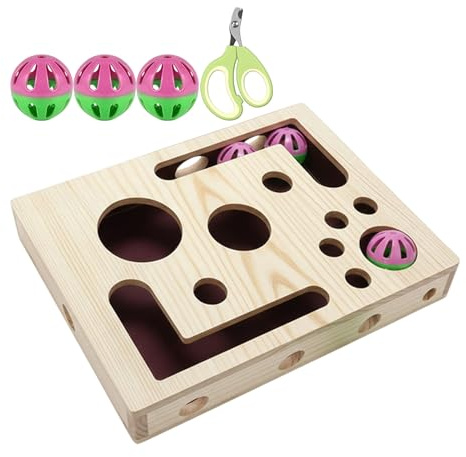 Yanayi Katzen Krallenfeile Spielzeug | Holz Kratzmöbel Kratzbrett mit Klingelball | Katzen Kratzpuzzle Beschäftigungsbox Mit Glockenball | Für Kitten Wohnung Indoor Möbel Teppich Ecke Sofa