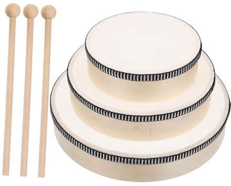 Veemoon Lot de 3 Tambourins à Main pour Adultes en Bois 6-8-10 Pouces Instruments de Percussion Portatifs Éveil Musical Apprentissage Rythme Jeu Éducatif Familial