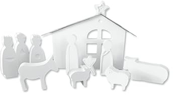 Generisch Krippe modern, Moderne Krippe, Weiß, Raysin, Weihnachtsdekoration mit Stall und Figuren, Handgefertigt, Zeitloses Design