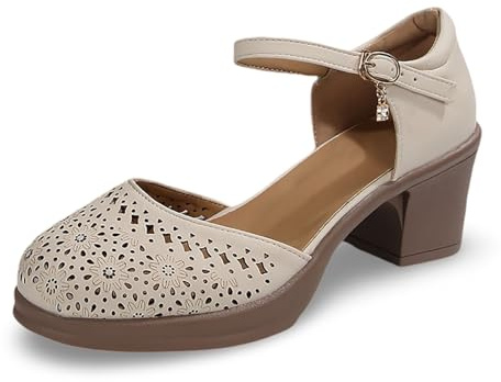 Generisch Sandalias de mujer para el ocio, punta cerrada, diseño hueco, tacón de cuña, ideal para primavera y verano, beige, 38 EU