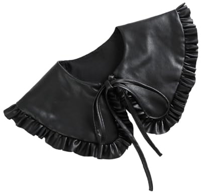 OSALADI Colletto Raffinato in Materiale Finto Nero da Donna e Sicuro da Indossare con Bordo Arricciato, Scialle e Comodo un Look alla Moda