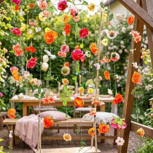 6.5 ft Flower Garland, Artificial Flower Garlands, Ceiling Floating Floral Backdrop Hanging Flowers, Summer Garland, Wildflower Hanging Floral Viner for Baby Bridal Shower Birthday Supplies