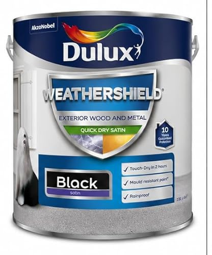 Black Weathershield Quick Dry Exterior Satin Paint 2.5L | Exterior Wood and Metal Paint | Mid Sheen Weatherproof Finish | Outdoor Satin Paint for Doors Gates Railings and Window Frames