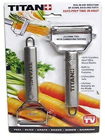 Titan Peeler Stainless Steel Blade Vegetable Peeler Julienne Tool with Garnishing Feature - Slicer Shredder Cutter for Kitchen Home Staple - TTPLR