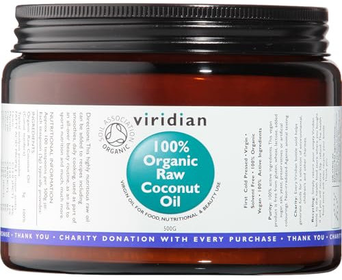 Viridian - 100% Organic Raw Virgin Coconut Oil, 500g | Rich in MCTs, Handmade using Traditional Methods | Suitable for Cooking or Applying Topically | No Artificial Fillers, No Additives