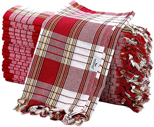 Carenesse Hamamtuch Classic 20er Set 80 x 170 cm Saunatuch rot kariert | 100% Baumwolle, Vorteilspaket, leicht & kompakt, saugfähig & schnell trocknend, kleines Packmaß, handgeknöpfte Fransen