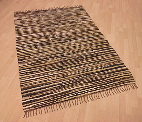 MB Warenhandel24 Handwebteppich Fleckerlteppich gestreift 100% Baumwolle Handweb Teppich Fleckerl Waschbar NEU (ca. 140x200 cm, Schoko gestreift)