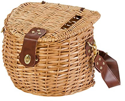 VERDELOOK | Cesto portafunghi in Vimini con Coperchio e Tracolla, 30x20x24 cm