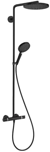 hansgrohe wassersparendes Duschsystem Raindance Select S 240 PowderRain Regendusche (Duschkopf, Duschkopf, Duschstange, Thermostat, Schlauch, 3 Strahlarten) Mattschwarz