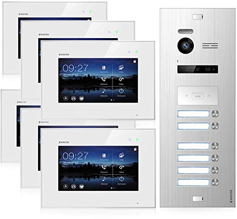 Balter EVO Video Türsprechanlage, Touchscreen, 6X 7 Zoll Monitor, Türstation für 6 Familienhaus Türklingel, 2-Draht Bus, 150° Weitwinkel-Kamera, RFID