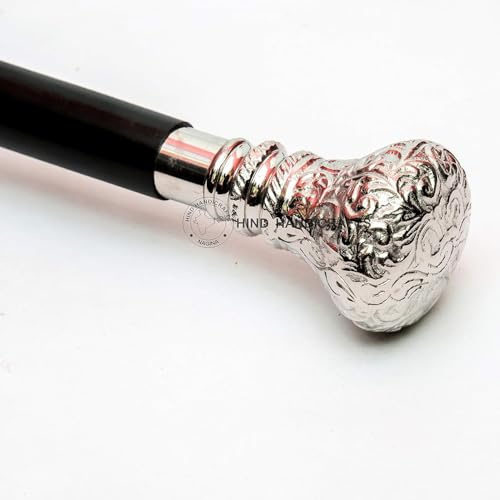 Hind Hantverk Dekorativa viktorianska käppar och promenadkäppar för män och kvinnor - 91 cm svart ebenholts mässingshandtag unisex Derby vikbar käpp (91 cm, silverknopp)