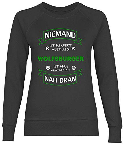 wowshirt Damen Sweatshirt Fußball Trikot Wolfsburger Wolfsburg, Größe:S, Farbe:Black