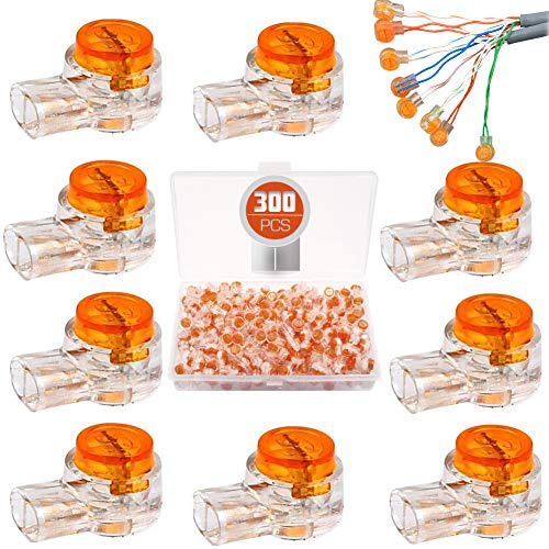 BITEFU 300 Stück K1 Scotchlok Kabel Verbinder,Orange Farbe | UY-Schnittstelle Klemme Kabelverbinder mit Dichtungsgel Fettfüllung für Telefonkabel Netzwerkkabel