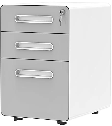 YITAHOME 3-Drawer Rolling File Cabinet, Metal Mobile File Cabinet with Lock, Filing Cabinet Under Desk fits Legal/Letter/A4 Size for Home/Office, Fully Assembled, Gray and White