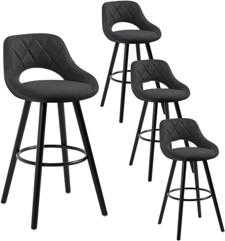 WOLTU Barstolar, Set om 4, Hög barstol, Hög pall med ryggstöd och fotstöd, Träram, Vetenskaplig tygsits, Antracit, BH291an-4