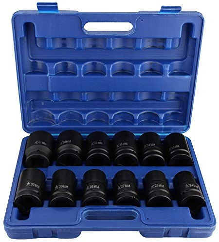 Schlag-Steckschlüssel-Set, metrisch, 2,5 cm (1 Zoll), tief, für Garage, Werkstatt, 24–41 mm, 12 Stück