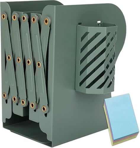Qualsen Buchstützen, Buchstütze mit Stifthalter, Verstellbar Buchhalter, rutschfeste Bookends für Zuhause, Büro, Schule, ausziehbar bis zu 19 in (Grün) | 50 cm Ausziehbare Buchstützen mit Stifthalter, für Zuhause, Büro, Bibliothek, Rutschfeste Verstellbare Bücherhalter