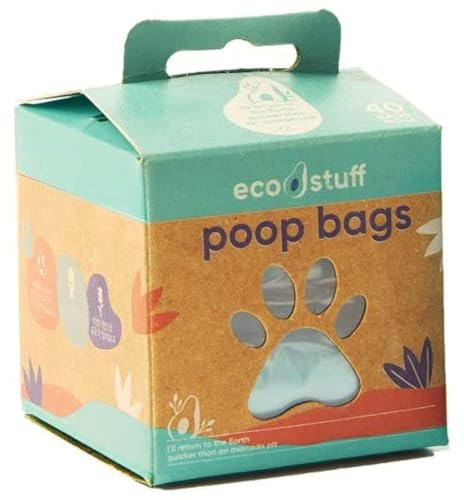 ecostuff | Hundekotbeutel, kompostierbare, biologisch abbaubare, spülbare und wasserlösliche Haustierabfall-Duftrolle, 40 Kotbeutel für Hunde, 100% umweltfreundlich, extra dicke und starke Beutel.