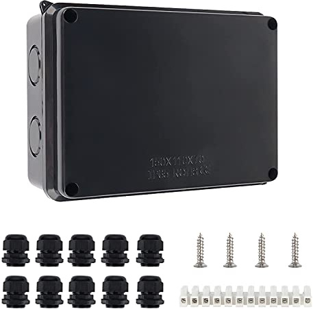 IP65 Waterproof Junction Box Large ABS Electrical Box Outdoor Cable Connector, External Electrical Junction Box, Black(150x110x70mm)