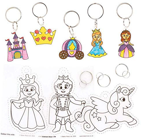 Baker Ross FE298 schrumpfende Prinzessinnen-Schlüsselanhänger - 8 Stück, Schlüsselanhänger zum Basteln, Ausmalen, Kreieren und Präsentieren, zum Selbermachen für Kinder