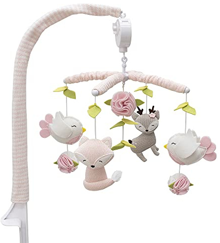 Living Textiles Baby Musical Mobile - Ava Birds | Crib Toy, Knitted Woodland Characters, Nursery Decor, Calming Soother with 12 Lullabies Essential and Perfect Toy for Boys Girls