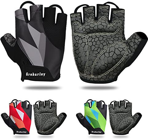 Grebarley Fahrradhandschuhe,Radsporthandschuhe rutschfeste und Stoßdämpfende Mountainbike Handschuhe mit geeiget Unisex Herren Damen (Schwarz-1, S)
