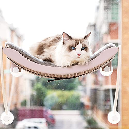 Katzen Hängematte Katzen Fensterplatz Sonnenbad Katzenbett Für Katzen Bis 15 Kg, Katzen Fensterliege Katzenliege Fenster Platz,Leistungsstarker Saugnapf Für Katzen, Klein Hund, Kleintiere,Rosa,A