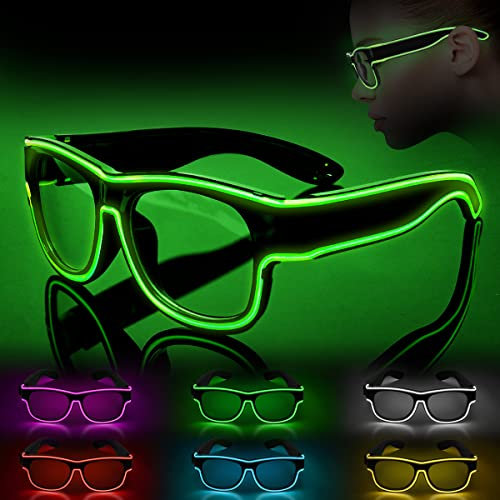 Ainiv LED Leuchtbrille, Led Brille, Kabellos Party Brille, LED Party Brille, Leuchten Sie Neon Rave Brille Glow, Flashing LED Brille Kostüme für Party, EDM, Karneval, Halloween (Blau)