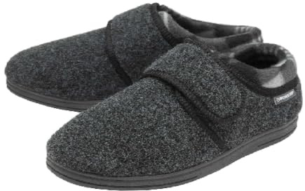 Dunlop Velcro Fastening Slippers for Men Memory Foam | Orthapedic | Easy Close | House Bedroom Indoor (7 UK, Charcoal, numeric_7)