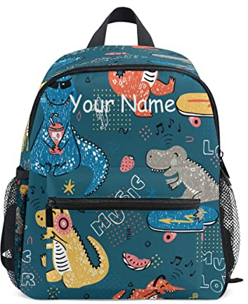 Sac à dos personnalisé pour enfant avec nom/texte, motif dinosaure T-rex mignon, sac à dos de maternelle pour filles et garçons Multicolore Taille Unique