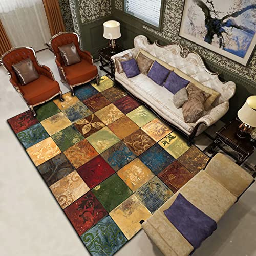 Tappeto Peloso Soggiorno, Antiscivolo Soffice Tappeto, 120 x 180cm, Tappeti Design Vintage Shaggy Spesso Tappeto Patchwork Geometrico Multicolore, Ingresso Corridoio Comodino Ufficio