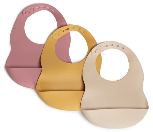 MilkMama Silicone Bib Set, Set of 3 Adjustable Bibs for Babies and Toddlers | BPA Free Food Grade Silicone Bibs (Girls)