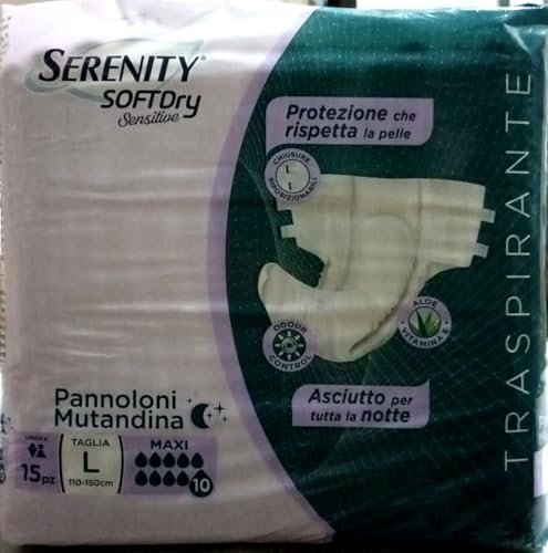 Serenity Soft Dry - Sensitive Pannoloni a Mutandina Taglia L Maxi, 15 pannoloni