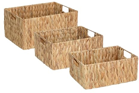 Woven Water Hyacinth Organiser Storage Baskets Wicker Hamper Basket With handles Gift Toys Bathroom Basket (Set (S+M+L))