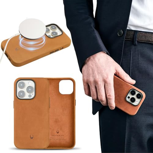 DONBOLSO Lederhülle für iPhone 13 - Klassische Handy-Schutzhülle - Aus hochwertigem Leder - Kratzfestes Mikrofaser-Innenfutter - Schlankes Design für zuverlässigen Schutz vor Stößen und Kratzern.