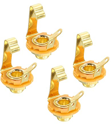 sourcing map 4 Stück Gitarren Eingangsbuchse 6.35mm Klinkenbuchse Mono Gold | Schalttafelmontage Buchse Ton für Gitarre Messing Lautsprecher Fußschalter
