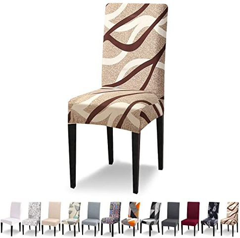 Lydevo Stuhlhussen 6er Set Stretch Moderne Stuhlhussen für Esszimmerstühle Stuhlhussen für Schwingstühle Universal Waschbarer Abnehmbarer Stuhlbezug für Esszimmer Hotel Bankett Küche,Braune Linie