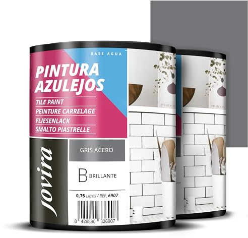 JOVIRA PINTURAS Vernice Per Piastrelle 1,5 Litri | a Base d'acqua. Date un nuovo look alla vostra cucina e al vostro bagno. (2x750, Grigio Acciaio). F-14-2
