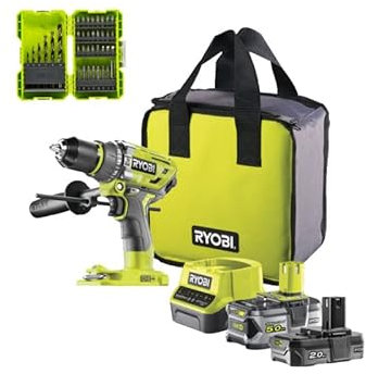 Pack RYOBI Perceuse-visseuse percussion R18PD7-252S Brushless - 2 batteries 5.0-2.0Ah - Chargeur - 38 accessoires perçage-vissage RAK38SDD