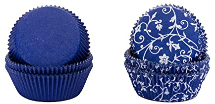 Demmler Muffinförmchen - Cupcakeförmchen 2er Set blau in Unifarbend & mit weißem Classico Desgin - 120 Stück - Made in Germany