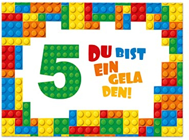 Junaversum 12 Einladungskarten zum 5. Kindergeburtstag Einladung fünfte Geburtstag Jungen Bausteine