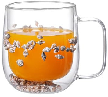 1 stücke Doppel-schicht Glas Tasse Trockene Blume Kaffee Tassen Meer Schnecke Becher Hohe Temperatur Beständig Milch Tasse Bier wein Drink (Size : 301-400ml, Color : Conch)