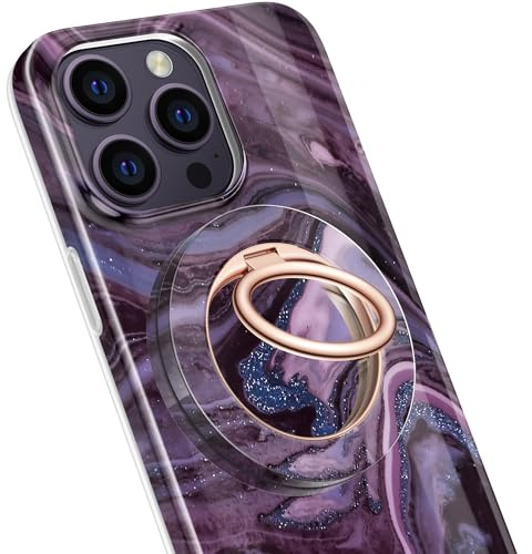 GVIEWIN Magnetic Marble Phone Ring Holder with Adjustable Stand Finger Grip | Compatible with MagSafe,for iPhone 17 Pro Max/16/15/14/13/12 Series&Galaxy S26/S25/S24 Ultra and Other Phones,Quicksand