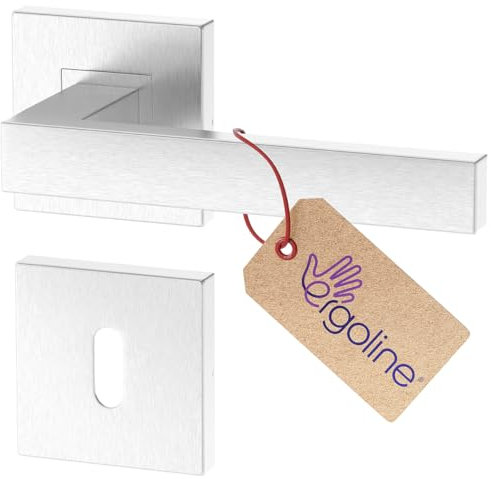 ERGO line CUBE Edelstahl V2A Türbeschlag, Modern Türgriff für Zimmertüren, Eckig, Drückergarnitur, Quadratisch Türbeschlag, Türklinken Innentüren, Türdrücker Edelstahl Matt Gebürstet