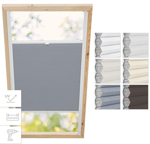 Estika Estor Plisado de Nido de Abeja para Ventana de tejado con perforación a Medida - 6 Colores de Tela, 3 Colores de Perfil, Ancho 30-120 cm, Alto 50-149 cm - Estor Interior