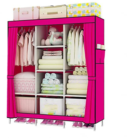 YHYLCL Kleiderschrank, tragbarer Stoff-Kleiderschrank, Faltbarer Stoff-Kleiderschrank mit Kleiderstange und Seitentaschen, Kleiderschrank-Organizer, Kleiderschrank, Pink-128 x 45 x 170 cm