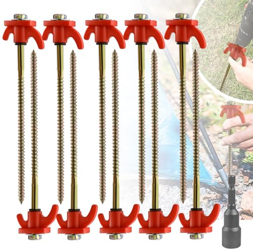 Zeltheringe Bodenanker 10 Stück Heringe Erdnägel Stabil Schraubheringe Camping Zeltschrauben mit Geinde für Camping und Outdoor(M8x200mm)
