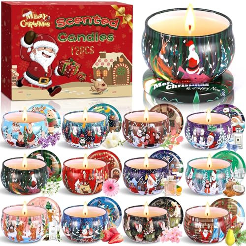 ZQEJEFD Duftkerze Geschenk Set, 12er Pack Duftkerzen Set,Duftkerze Set,Duftkerzen Geschenkset für Damen,Weihnachtskerze,Natürliches Sojawachs,für Weihnachten,Valentinstag,Muttertag,Yoga,Bad,Geburtstag