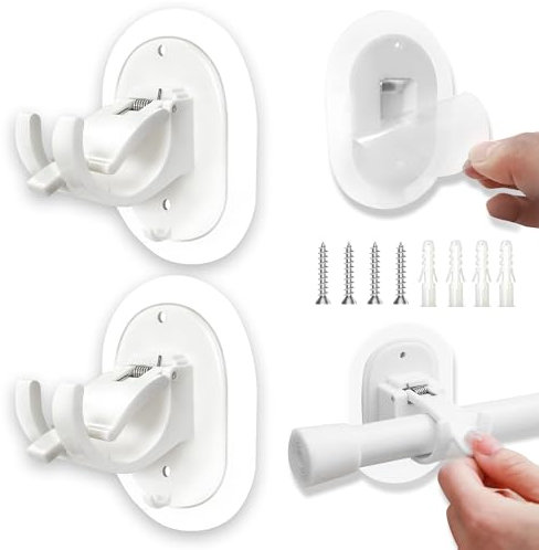 2 Pezzi Staffa Autoadesiva per Asta Tende Supporti, (Autoadesivo e foratura) Ganci per Tende Senza Bucare, Supporti Asta Tende, Tende Finestre PVC Staffe, per Bagno, Hotel, Camera da Letto (Bianco).