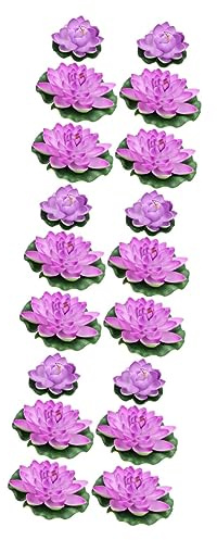HAPINARY 18piezas Flores De Loto Artificiales De Plástico para Decoración De Jardín y Mediano Violeta Plantas Acuáticas Simuladas para Interior y Exterior